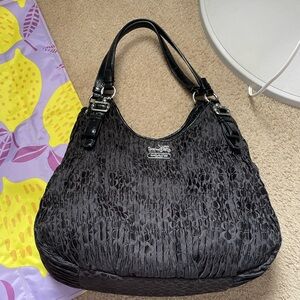 coach madison maggie gathered signature black pleated shoulder bag